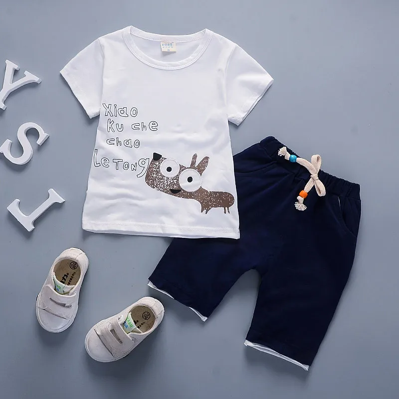 BibiCola/летний комплект одежды для маленьких мальчиков, повседневные хлопковые топы с короткими рукавами+ штаны, комплекты одежды Модный комплект одежды из 2 предметов для малышей