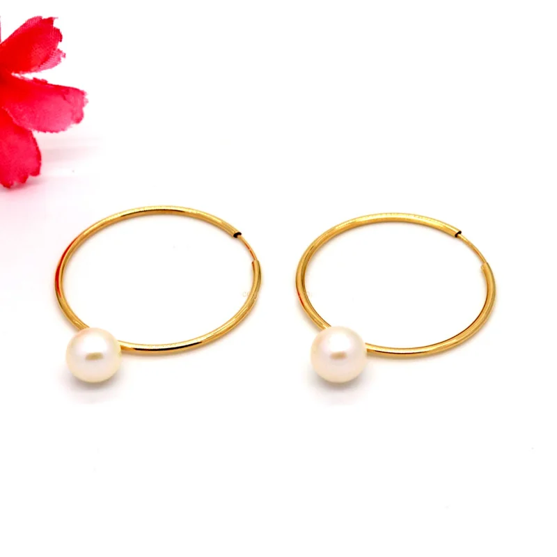

18k solid gold Akoya Pearls emerald earrings for women 6-7mm jewelry Cost-effective