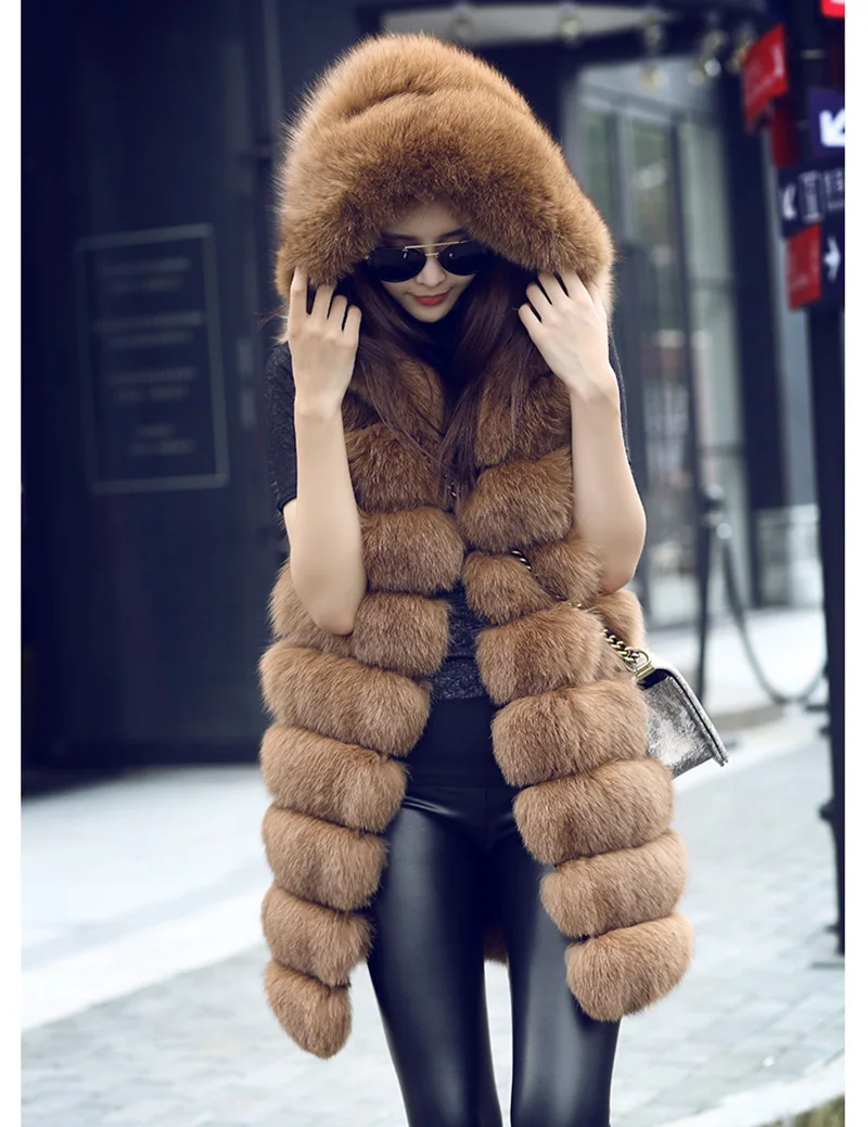 Best Quality Natural Fox Fur Vest Coat Hooded Real Fur Vests For Women
