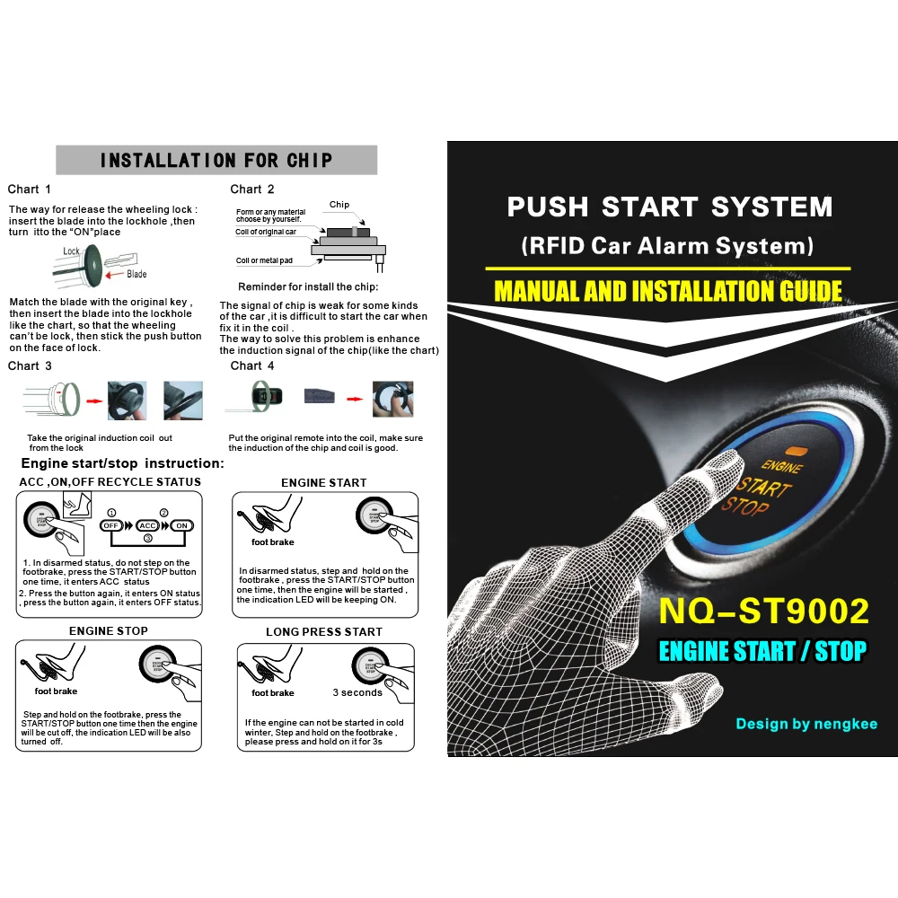 KEMiMOTO Car Engine Push Button RFID Engine Lock Ignition Keyless Entry System Go Push Button Engine Start Stop Immobilizer