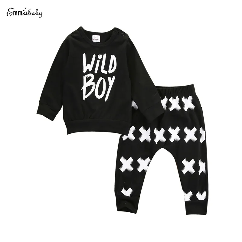 Newborn Baby Boy Long Sleeve O Neck Pullover Letter Shirt Tops Long