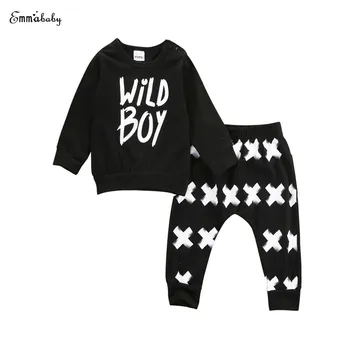 

Newborn Baby Boy Long Sleeve O-Neck Pullover Letter Shirt Tops Long Pants 2PCS Outfits Autumn Sunsuit Kids Clothing Sets 0-24M