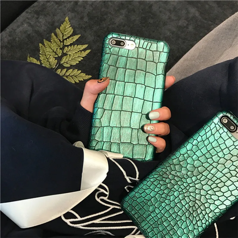Green Sequins Crocodile Case For iPhone XS Max XR XS X 7 8 Plus Case Leather Cover For iPhone 6S Plus iPhone Case For iPhone 7