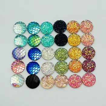 

50Pcs/lot 12mm Round Fish Scales/ore Style Flat Back Resin Cabochons Cameo for Make Bracelet Necklace Women Earring Brooch