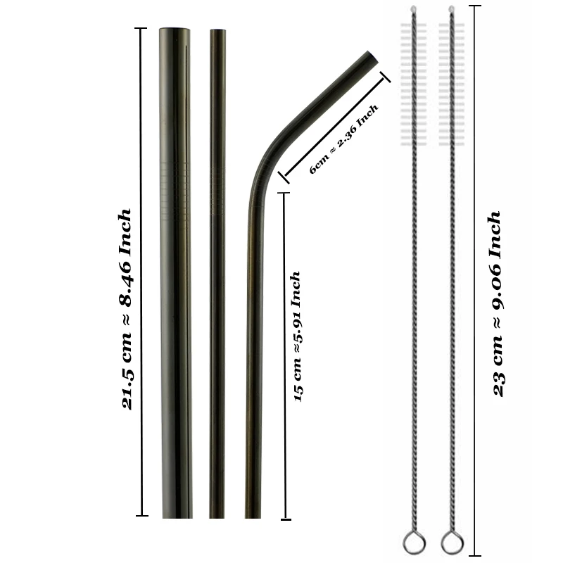 Красочные 304 нержавеющей стали соломинки многократного использования прямая изогнутая металлическая трубочка для напитков с чистящей щеткой набор вечерние аксессуары для бара - Цвет: Black  A1 MA1 B1