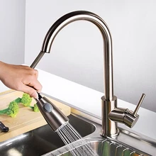 Выдвижной 360 градусов вращения медная кухонная раковина матовый Выдвижной Смеситель кран Одной ручкой одно отверстие поворотный Носик раковина кран
