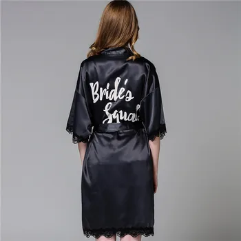 

Sexy Women Lace Satin Wedding Bride Bridesmaid Robes Silk Night Dressing Gown Kimono Bathrobe Female Black Comfort Nightwear