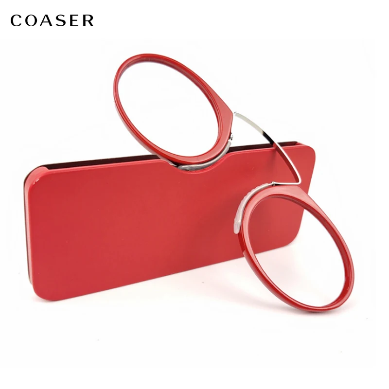 

No Arm Mini Folding Style Nose Resting Pinching Portable Thin Optical Reader clip Men Women Reading Glasses With Case