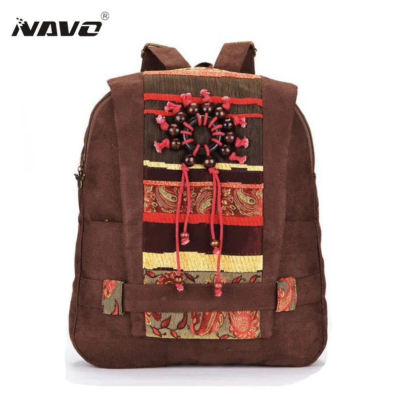 Women Ethnic Backpack 2016 Girls Bookbag Travel Rucksack School Bag for Teenager Vintage Suede Bagpack Mochila