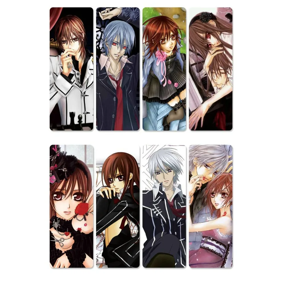 

8pcs Vampire Knight Anime Bookmarks Waterproof Transparent PVC Plastic Bookmark Beautiful Book Marks Gift