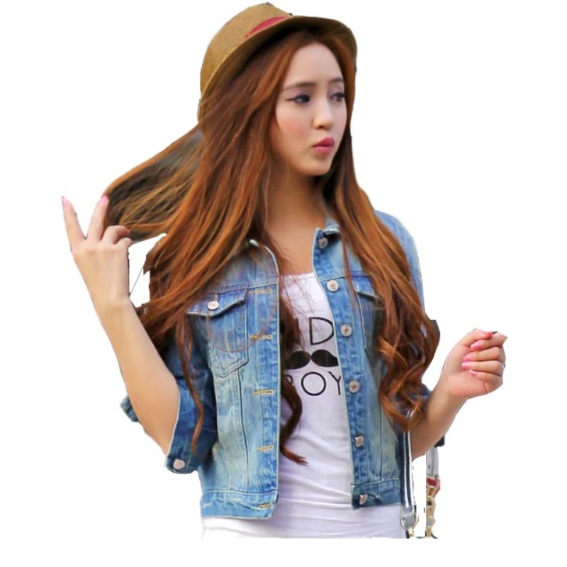 Jeans Jas Vrouwen 2016 Korte Top Lente Herfst Driekwart Denim Jas Vintage Ripped Voor Vrouwen Kleding Chaquetas Femme B165