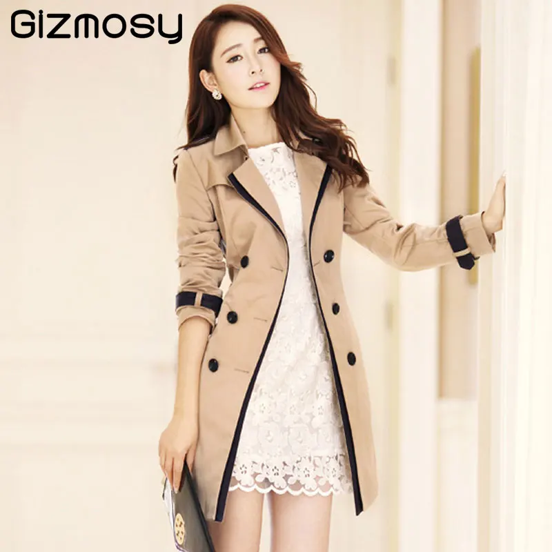 

trench coat Double Breasted Long Trench Coat For Women With Belt Casual Office Outwear Autumn black trench coats BN6191
