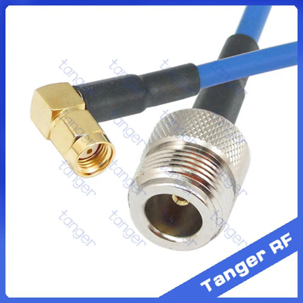 

N female to RP-SMA male right angle connector with RG402 RG141 RG-402 Coaxial Jumper blue cable 8inch 8" 20cm RF Low Loss Coax