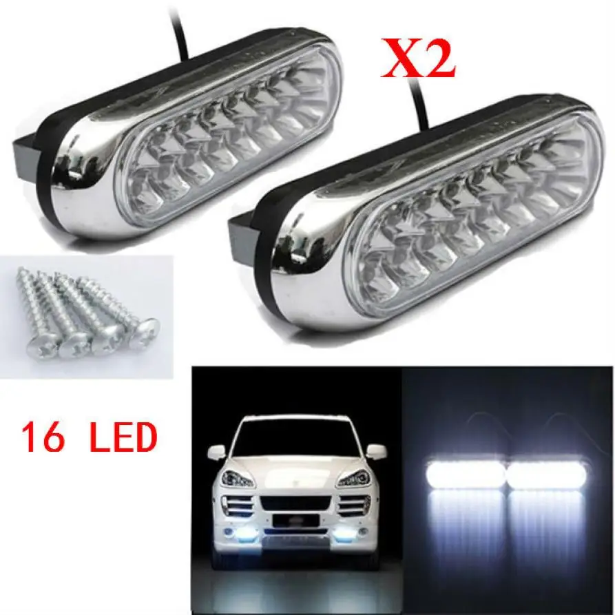 

2pcs Car light bulbs Universal Universal 16 LED Car Van DRL Day Driving Daytime Running Fog White Light Lamp dropship j17