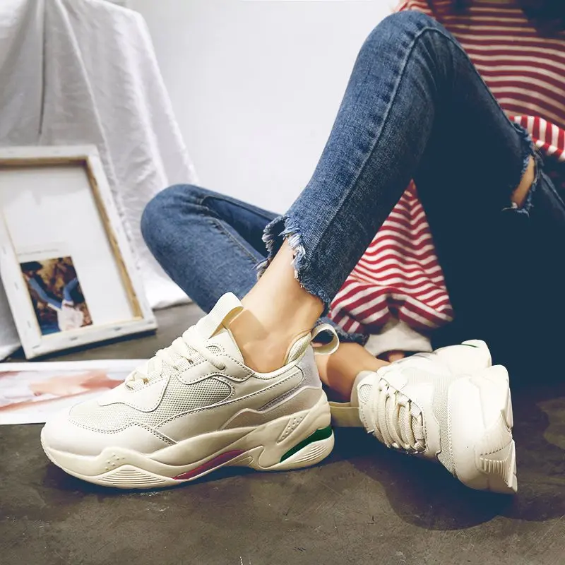 

INS 2019 superstar Women's Chunky Sneakers Fashion Women Platform Old Dad Shoes Lace Up Woman light ventilate flat shoes