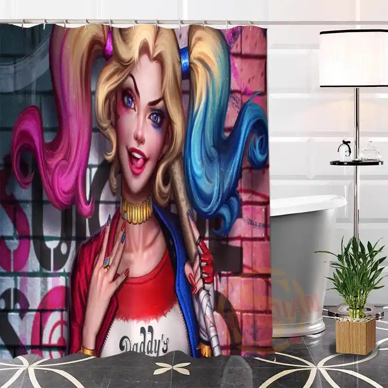 Best Nice Custom Joker And Harley Quinn Shower Curtain Bath