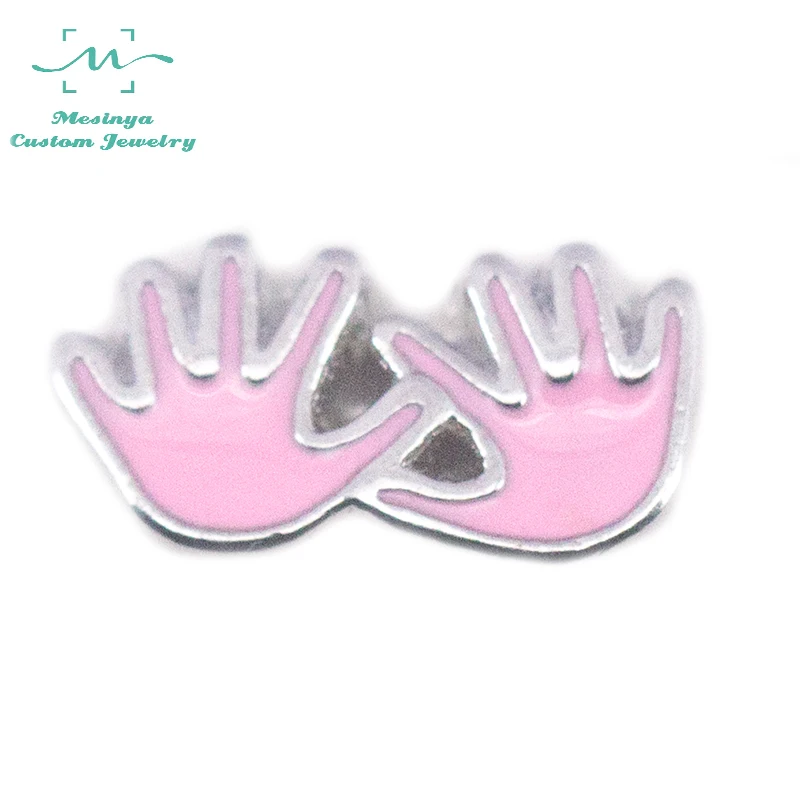 

10 pcs Mesinya Silver Color New Baby House Baby Girl Pink Hand custom floating charms for glass locket FC1233