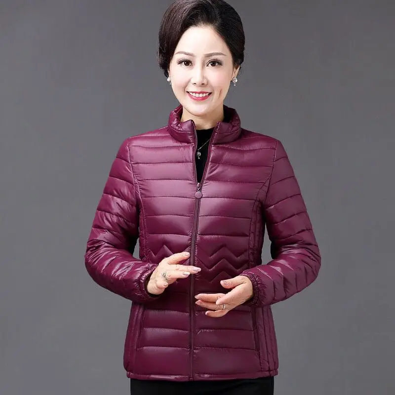 Mom's Thin Cotton Jacket Short Tops Winter Jacket Women Coat Korean Slim Plus size Female Parka Coat warm pattern Padded parka - Color: Purple