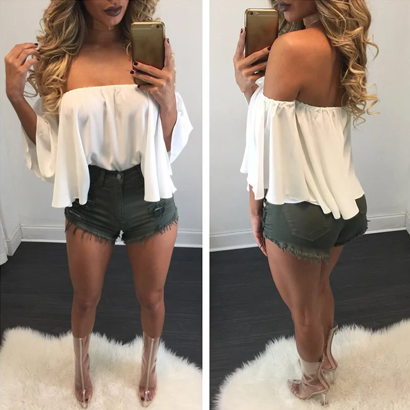 

Sexy One Off Shoulder Women blouse summer 2019 Fashion Chiffon loose Solid Butterfly Sleeve elegant Shirt Office Work Tunic Tops