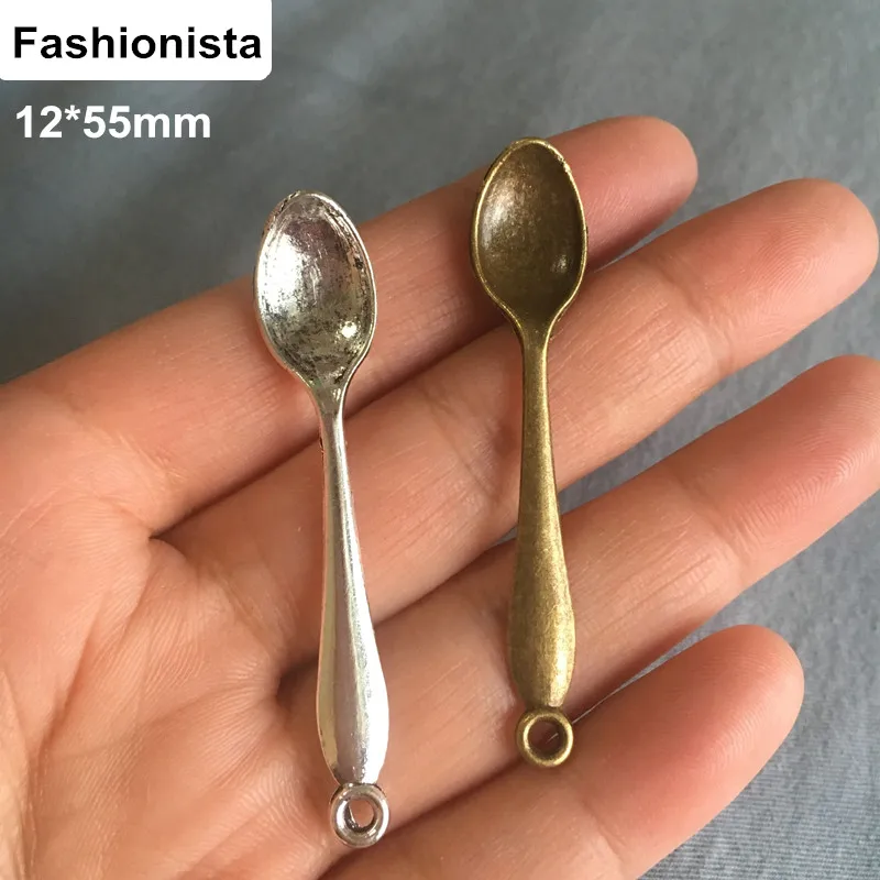 

Fashionista - 80 pcs Vintage Spoon Charms Pendant 12*55mm Antique Bronze/Silver Tone,Tiny Spoon Zinc Alloy Jewelry Charms