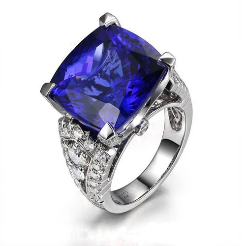 

2017 Anillos Qi Xuan_AAA Blue Stone Rings_Fashion Rings_S925 Solid Silver Blue Stone Square Rings _Manufacturer Directly Sales