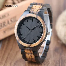 UNISTAR Luxury Fashion Antique Black Dial Nature Wooden Watches Quartz Father’s Day Gift Top Men Watches Relojes de madera