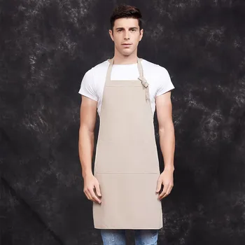 

Solid Color Canvas Hanging Neck Men's Women's Kitchen Cooking Apron Coffee Shop Bakery Barber Shop Hairdresser Uniform Pinafore