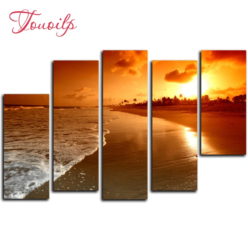 5pcs Full square&ampround DIY Sunset beach 5d Diamond Painting Cross Stitch Embroidery Patterns rhinestones Mosaic | Дом и сад