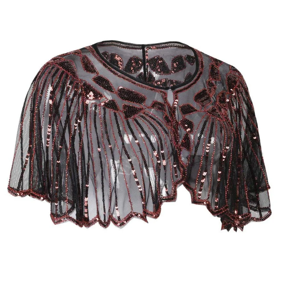 JaneVini Elegant Black Gold Bridal Shawl Wrap Bolero Women Short Cape Sequined Sparking Wedding Jacket Shrug Chaqueta De La Boda