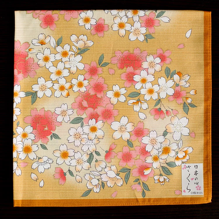 Япония утолщаются хлопок платок женщина, красивые цветы дизайн 49 см* 49 см Карманный квадратный, платок дамы - Цвет: Цвет: желтый