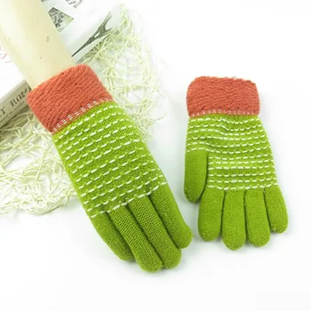 

SUOGRY New Solid Color Knitted Mittens Autumn Winter Men Women Gloves Velvet Thickening Vintage Hot Red