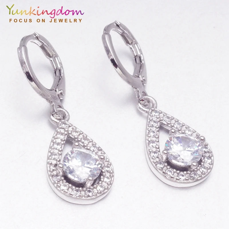 

Yunkingdom fashion women's earrings silver color water drop crystal dangle earrings party wedding jewelry wholesale