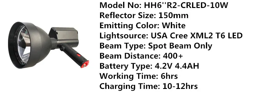 Перезаряжаемый импортный XML2 CREE T6 10 Вт светодиодный ручной фонарь для охоты 150 мм светодиодный портативный прожектор 1200лм прочный точечный луч