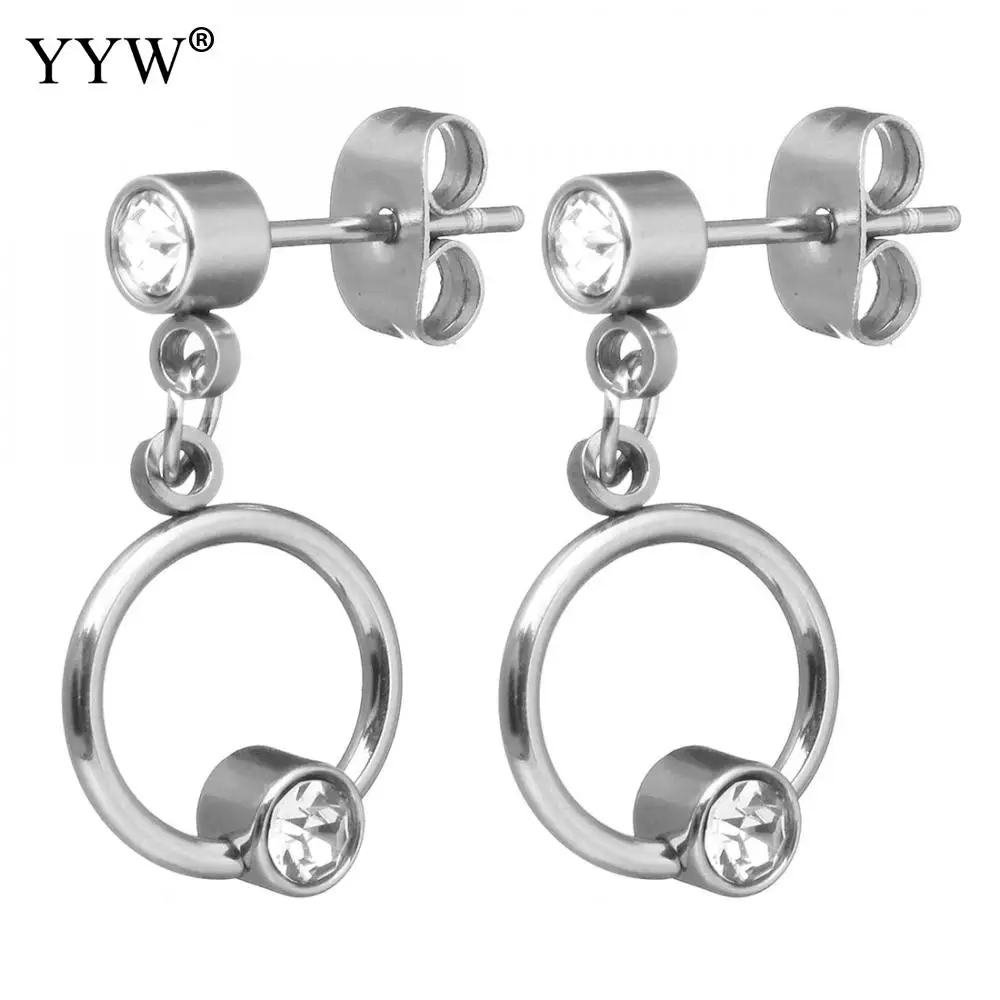 Stainless Steel Circle Drop Dangle Earring Different Packing Micro Pave