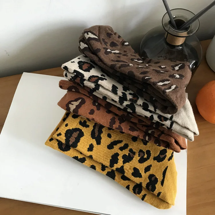 Корейский Леопардовый принт хлопок носок желтый коричневый удобные женские очаровательные Подарки Осень Зима креативный Medias Cortas De Mujer