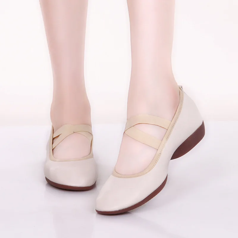 JINBEILEE Square Dance Shoes Leather Soft Bottom Dance Shoes Women's Leather Casual Shoes Exercise Shoes Dance Sneakers