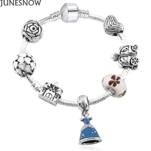 Junesnow дропшиппинг цветок Enamal из бисера и платье принцессы серьги Посеребренная Очаровательная Браслет Fit Для женщин ювелирные изделия Z028