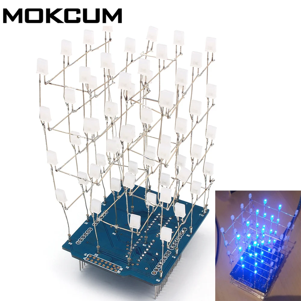 4x4x4 Blue Light Cube 3d Led Diy Lamp Kit Electronic Suite Arduino Smart Led Cube Kit - Led Modules - AliExpress