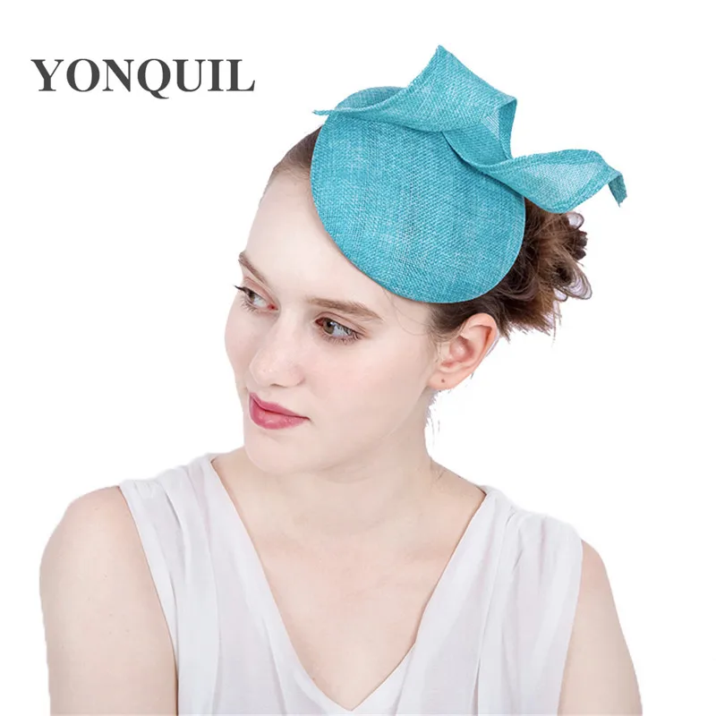 

Charming turquoise imitation Sinamay Fascinators Hats church wedding Hair Accessories with Hairclips Flower millinery headpieces