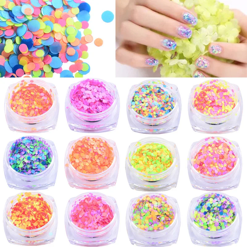 

12pcs/set DIY New Arrival Gorgeous Nail Glitter Sequins Set Mixed Candy Colors Ultrathin Round Paillette Nail Art Decorations
