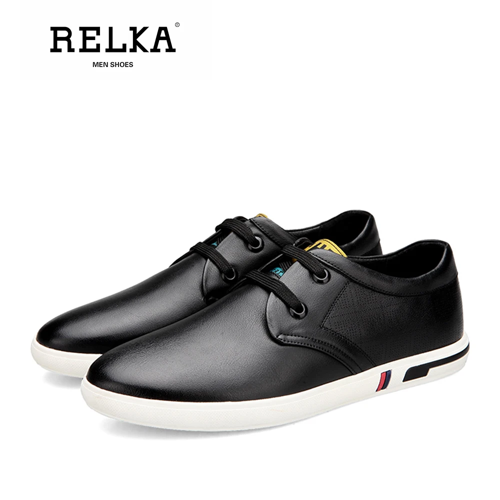 

RELKA Luxury Men Handmade Casual Shoes High Quality Genuine Leather Classic Round Toe Soft Heel Shoes Solid Slip-on Soft Shoe P6