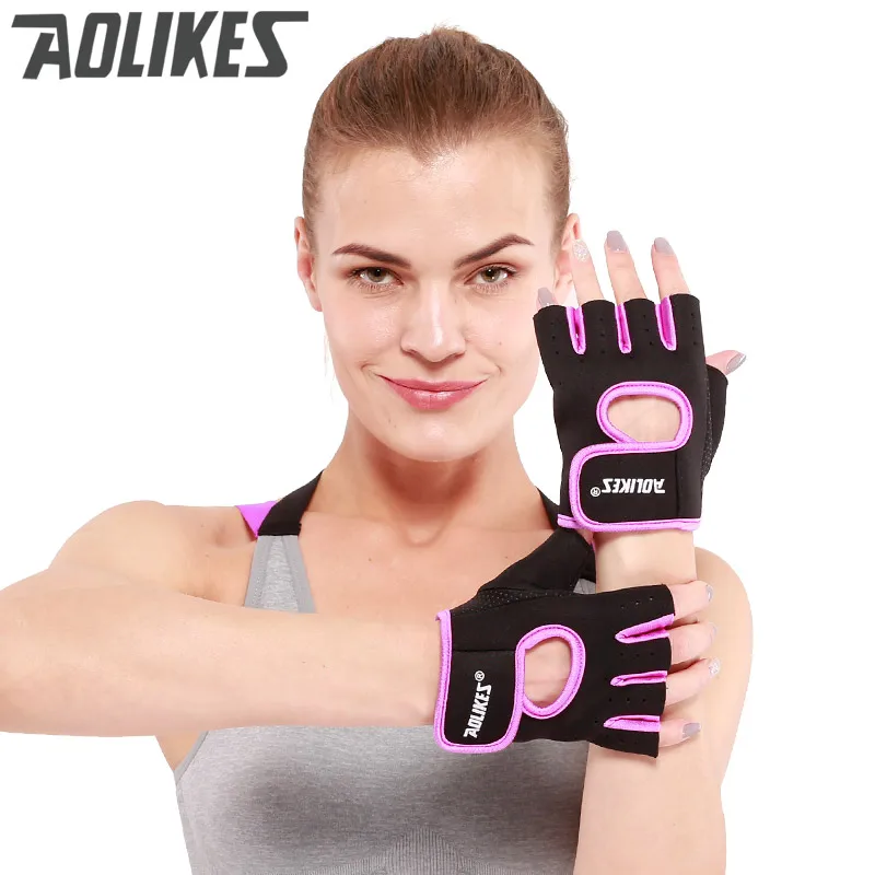 Мужские и женские спортивные перчатки с полупальцами для занятий спортом, фитнесом, тренировками, силиконовый ремешок на запястье, противоскользящие перчатки для тяжелой атлетики - Цвет: purple