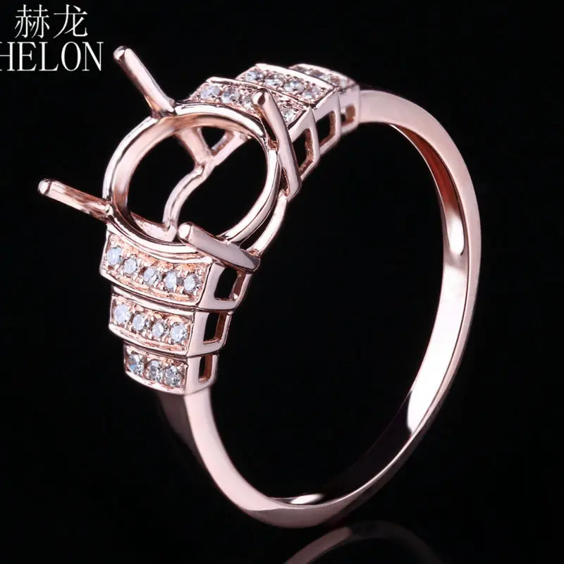

HELON Oval 7X9mm Setting Solid 10K Rose Gold Natural Diamonds Semi Mount Engagement Wedding Ring for Women's Fine Jewelry Ring