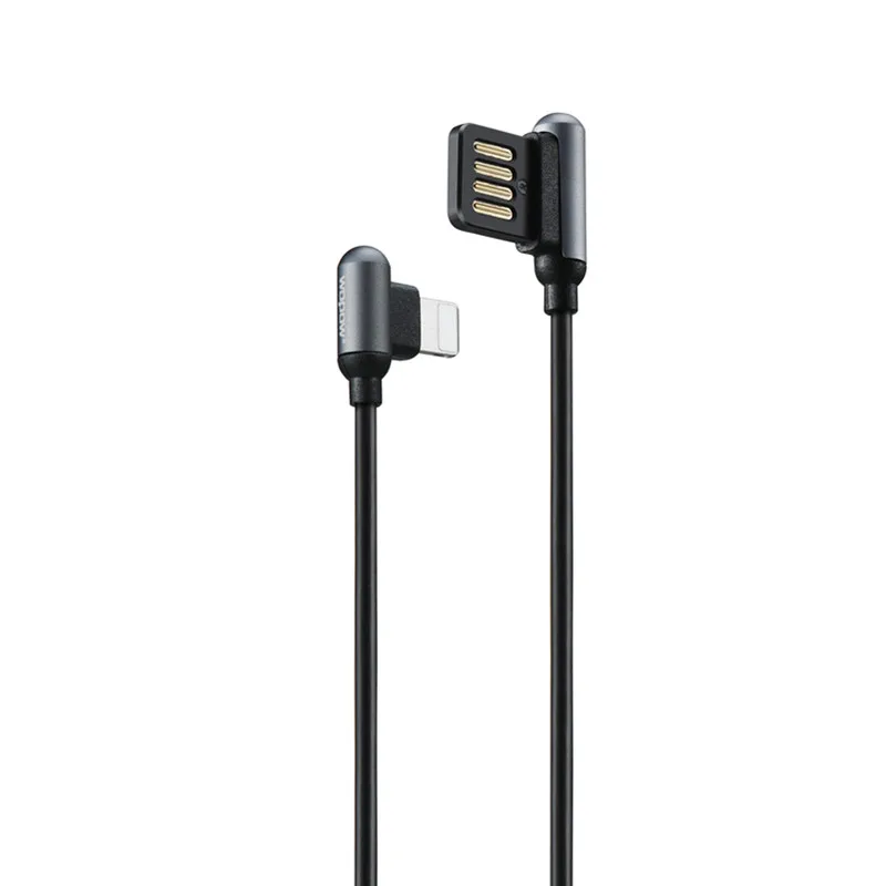 Black Usb-кабель для IPhone8/7 P/7/6s p/6s/6 p/6 Mini Кабели быстрой зарядки мобильный провод для зарядного устройства кабель Lightning 90 градусов 1 м - Цвет: Black