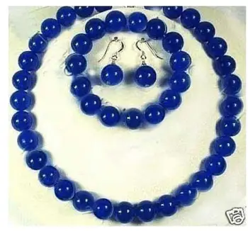 

10mm Blue Round Beads Necklace Bracelet Earrings Jewelry Set