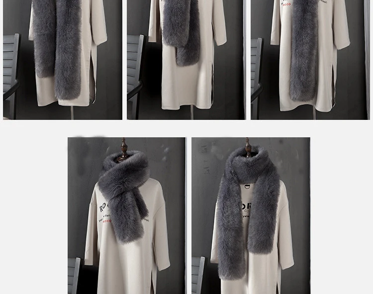 [RUNMEIFA] зимний женский модный однотонный Благородный шарф из лисьего меха, Дамский воротник, длинные шали и накидки, сшитый шарф, теплый подарок