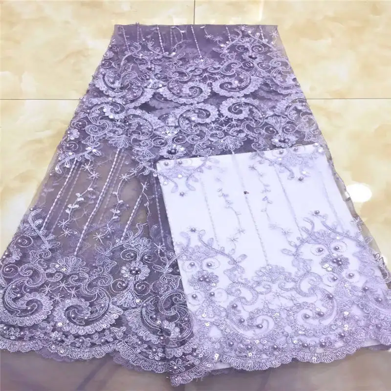 

Latest African Laces 2018 3d Lace Fabric Wedding Nigerian French Tulle Lace Fabric With Beades 5yards Aqua Green African CD25121