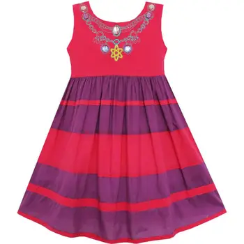 

Girls Dress Little Girls Color Block Striped with Beading Red Cotton 2020 Summer Princess Wedding Party Size 12M-5 Carnival