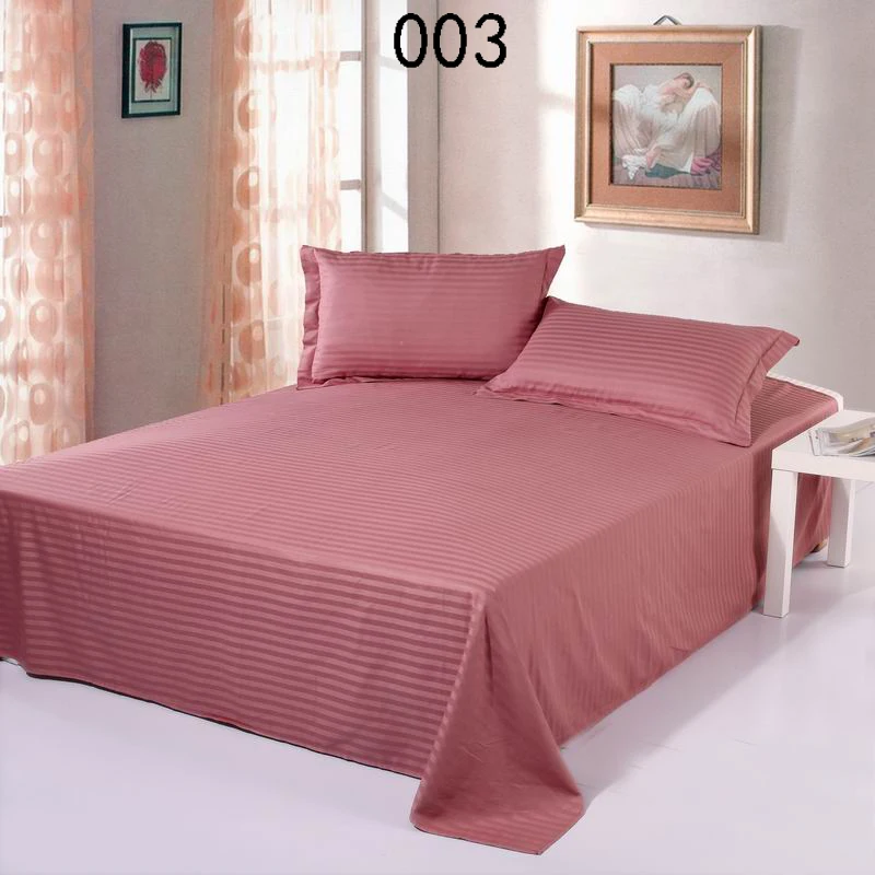 Red Bean Paste Cotton Satin Stripe 1Pcs Queen King Flat Sheets Linens
