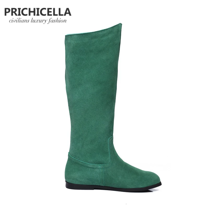 PRICHICELLA/замшевые сапоги до колена из натуральной кожи; женские зимние теплые высокие сапоги; сапоги оранжевого и зеленого цвета